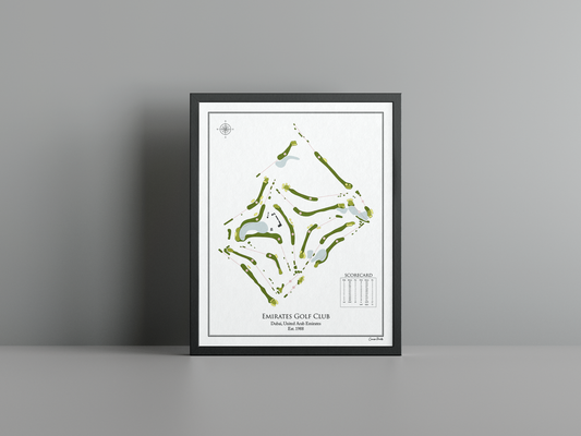 Emirates Golf Club - Majlis golf course print, white frame