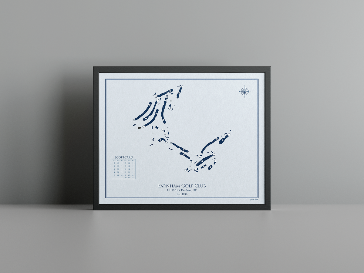 Farnham Golf Club golf course print, blue frame
