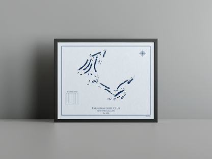 Farnham Golf Club golf course print, blue frame