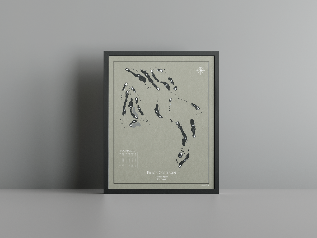 Finca Cortesin golf course print, brown frame