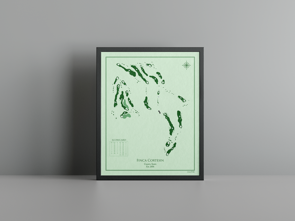 Finca Cortesin golf course print, green frame