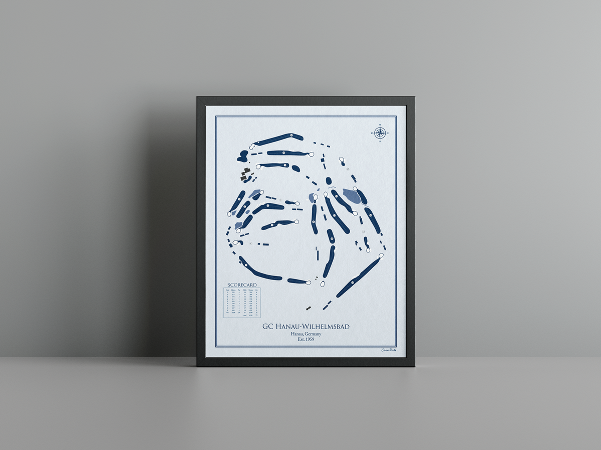 Golf Club Hanau-Wilhelmsbad golf course print, blue frame