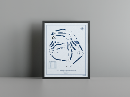 Golf Club Hanau-Wilhelmsbad golf course print, blue frame