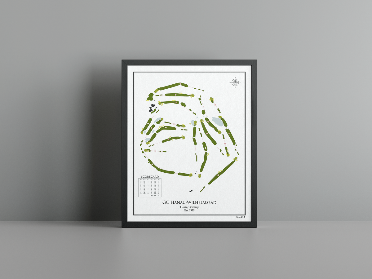 Golf Club Hanau-Wilhelmsbad golf course print, white frame