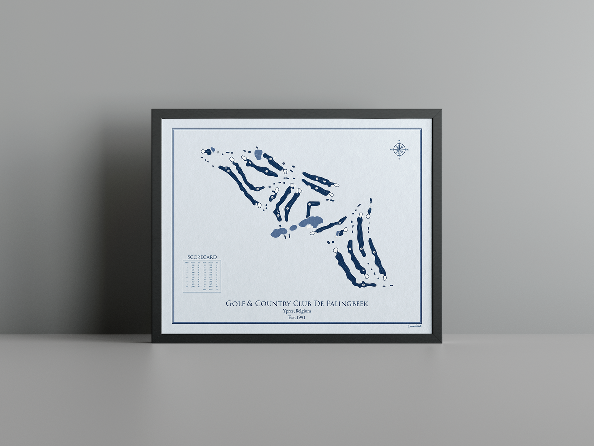 Golf & Country Club Palingbeek golf course print, blue frame