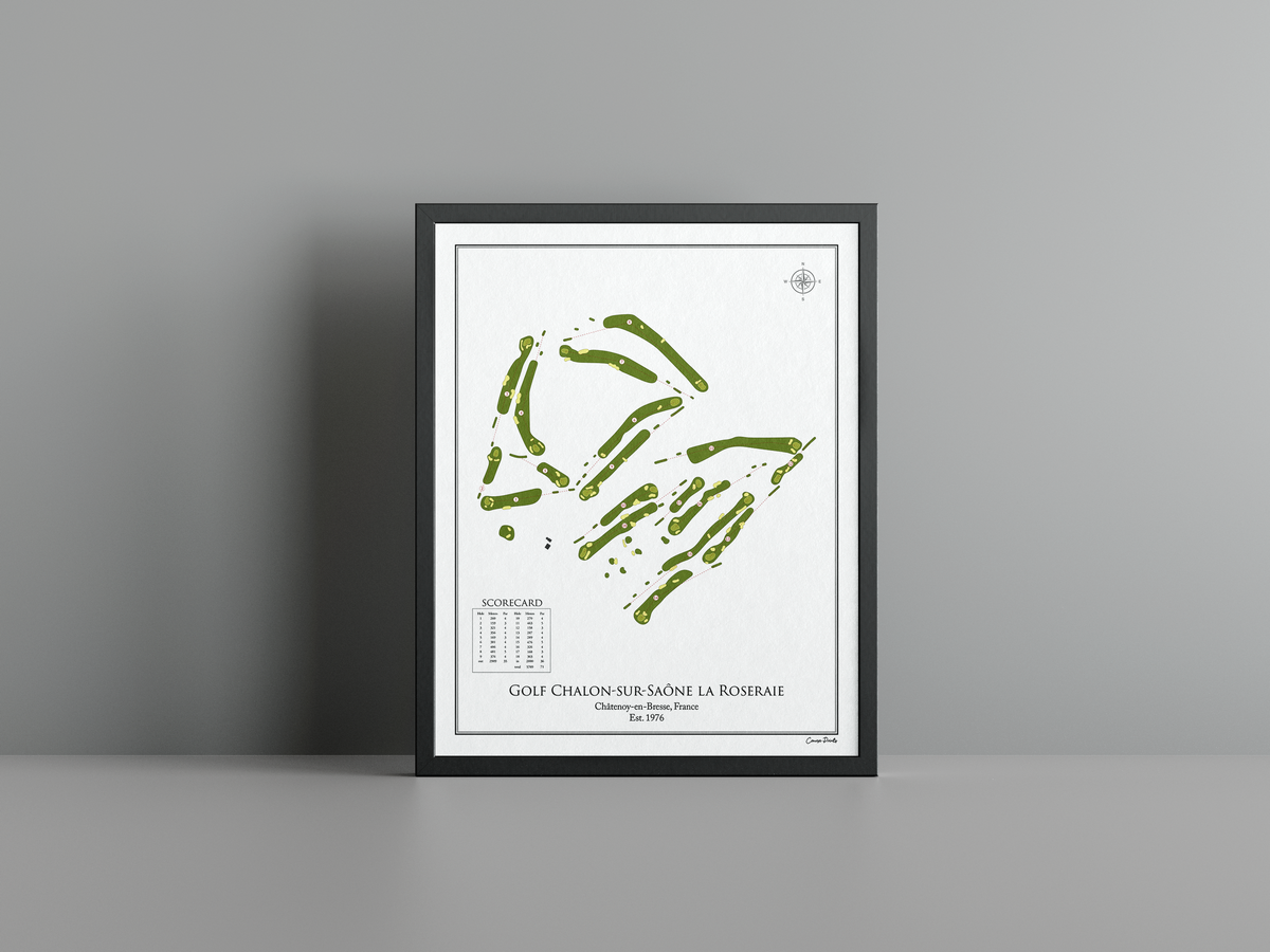 Golf de Chalon-sur-Saône golf course print, white frame