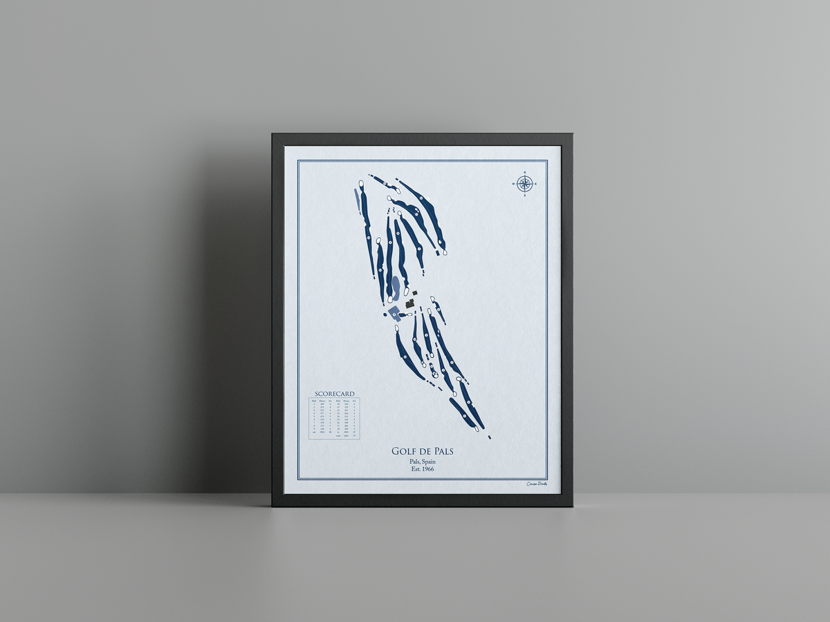 Golf de Pals golf course print, blue frame