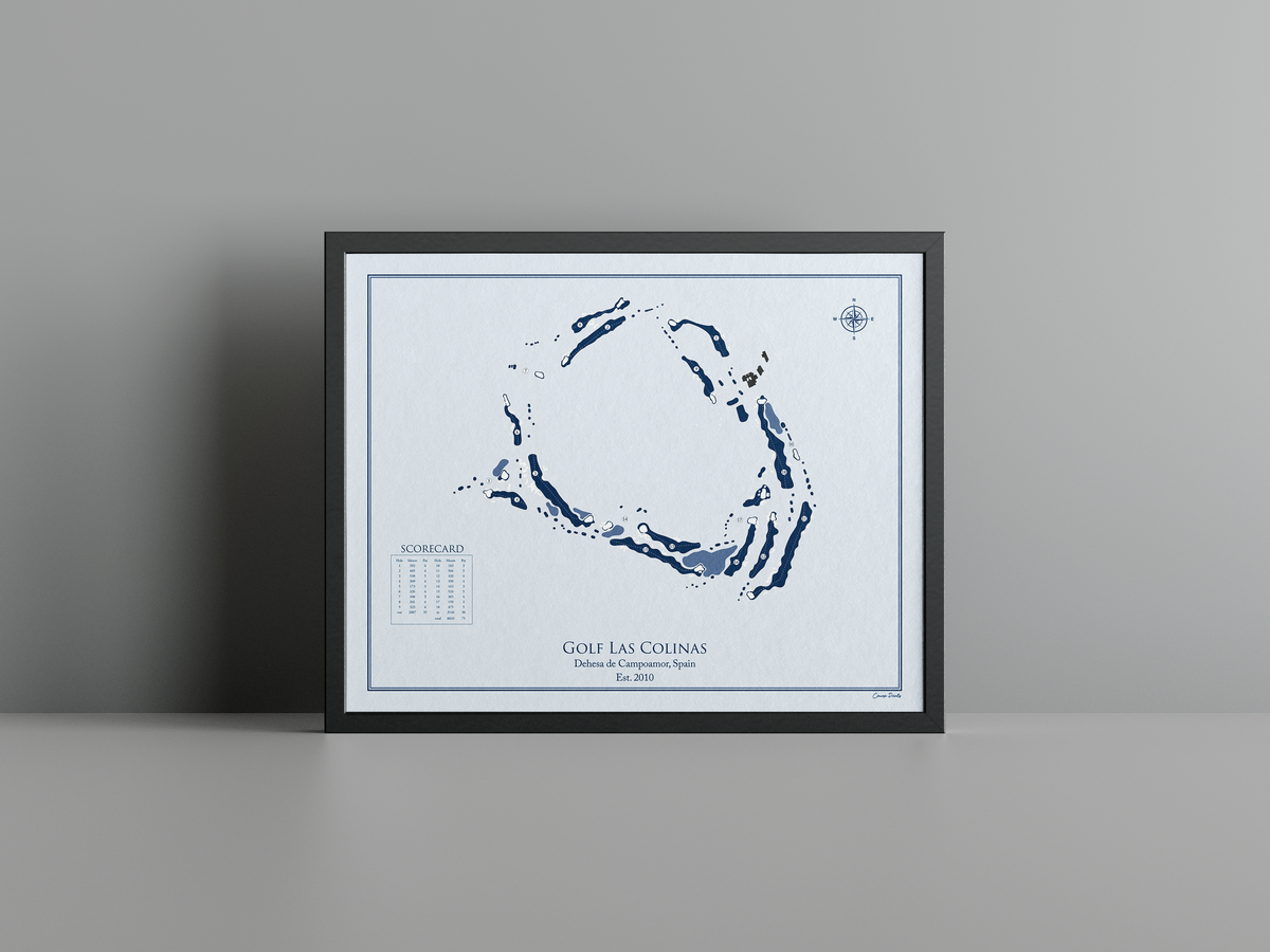 Golf Las Colinas golf course print, blue frame