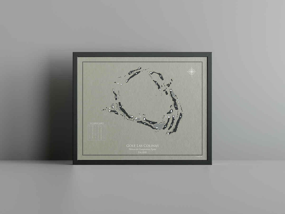 Golf Las Colinas golf course print, brown frame