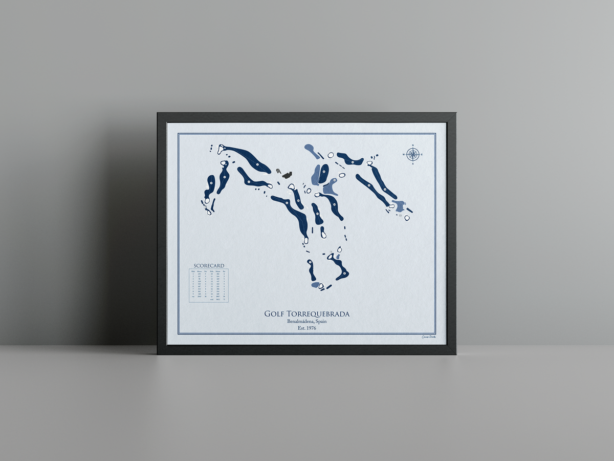 Golf Torrequebrada golf course print, blue frame