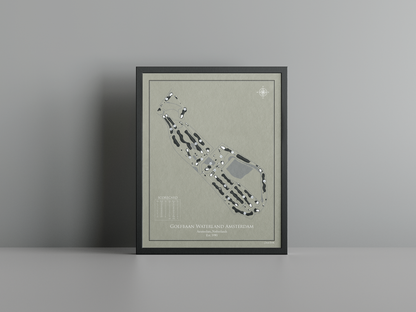 Golf Waterland Amsterdam golf course print, brown frame