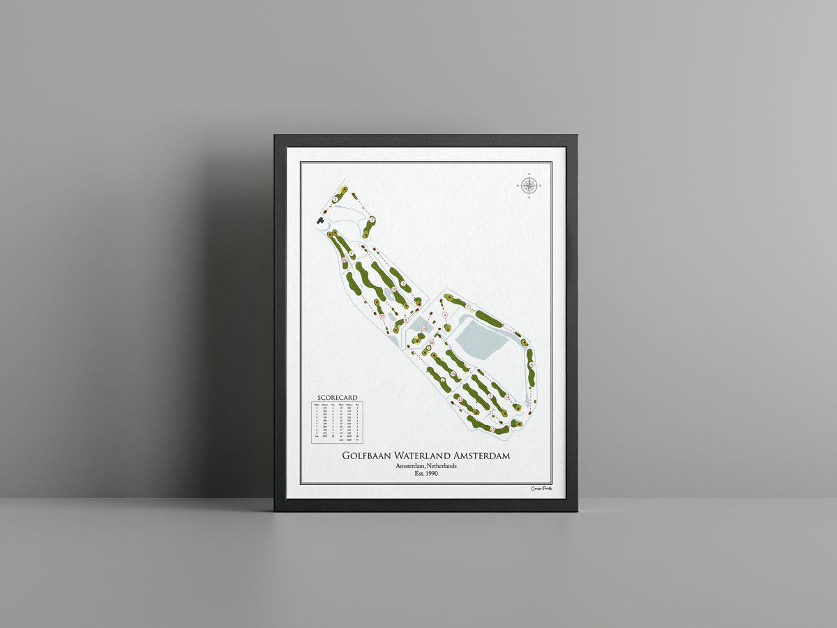 Golf Waterland Amsterdam golf course print, white frame