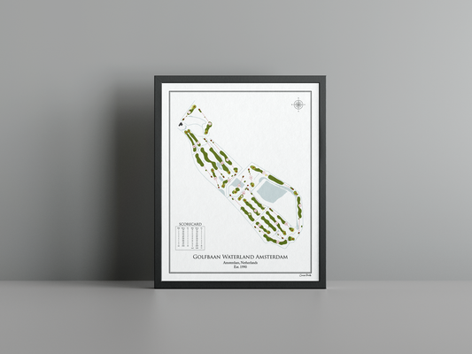 Golf Waterland Amsterdam golf course print, white frame