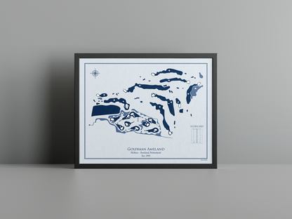 Golfbaan Ameland golf course print, blue frame