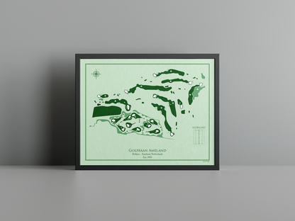 Golfbaan Ameland golf course print, green frame