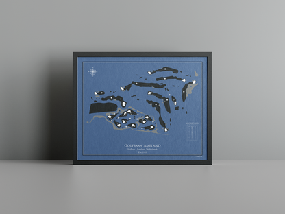 Golfbaan Ameland golf course print, navy frame