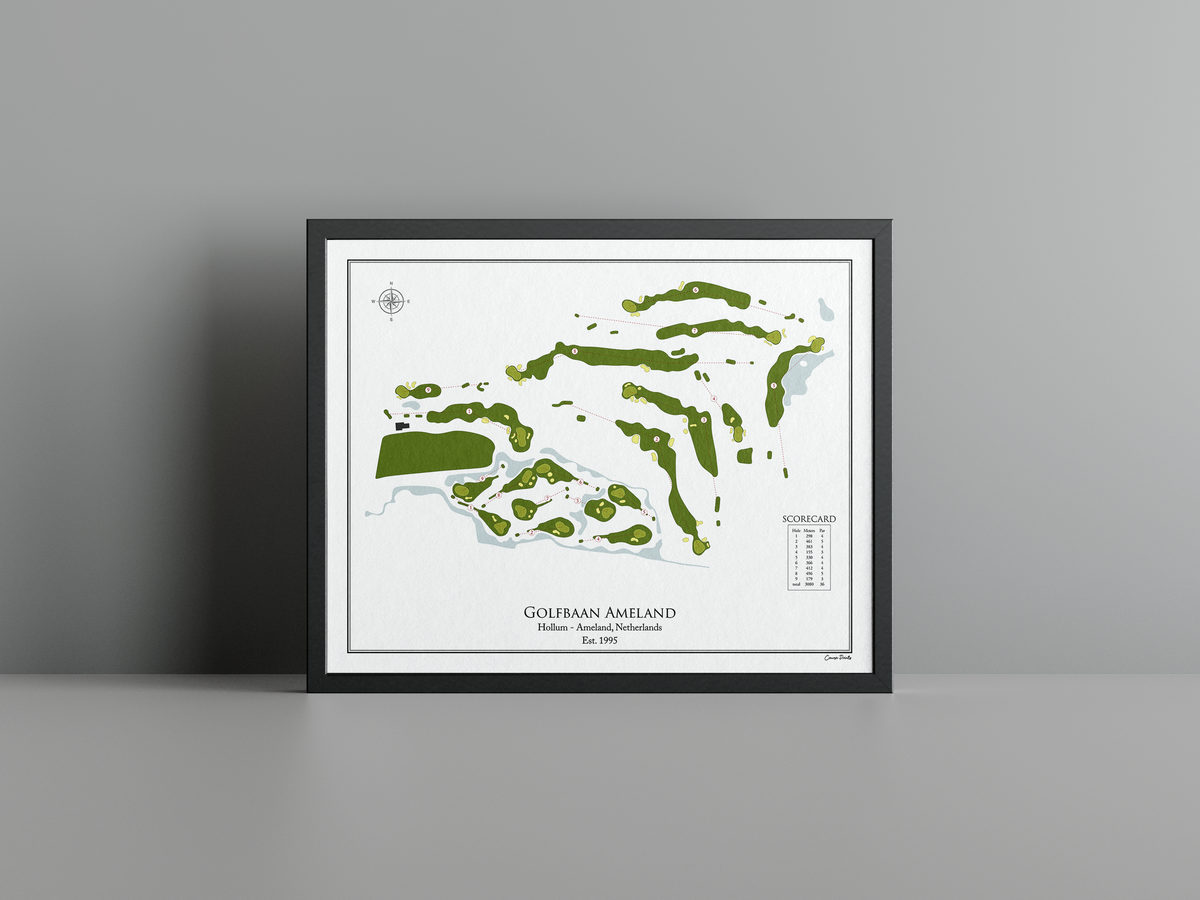 Golfbaan Ameland golf course print, white frame