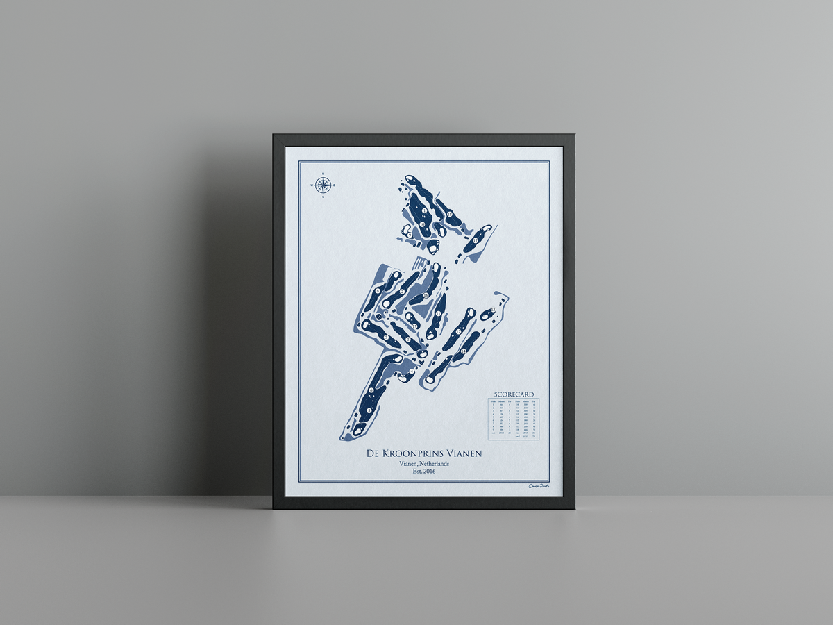 Golfbaan de Kroonprins golf course print, blue frame