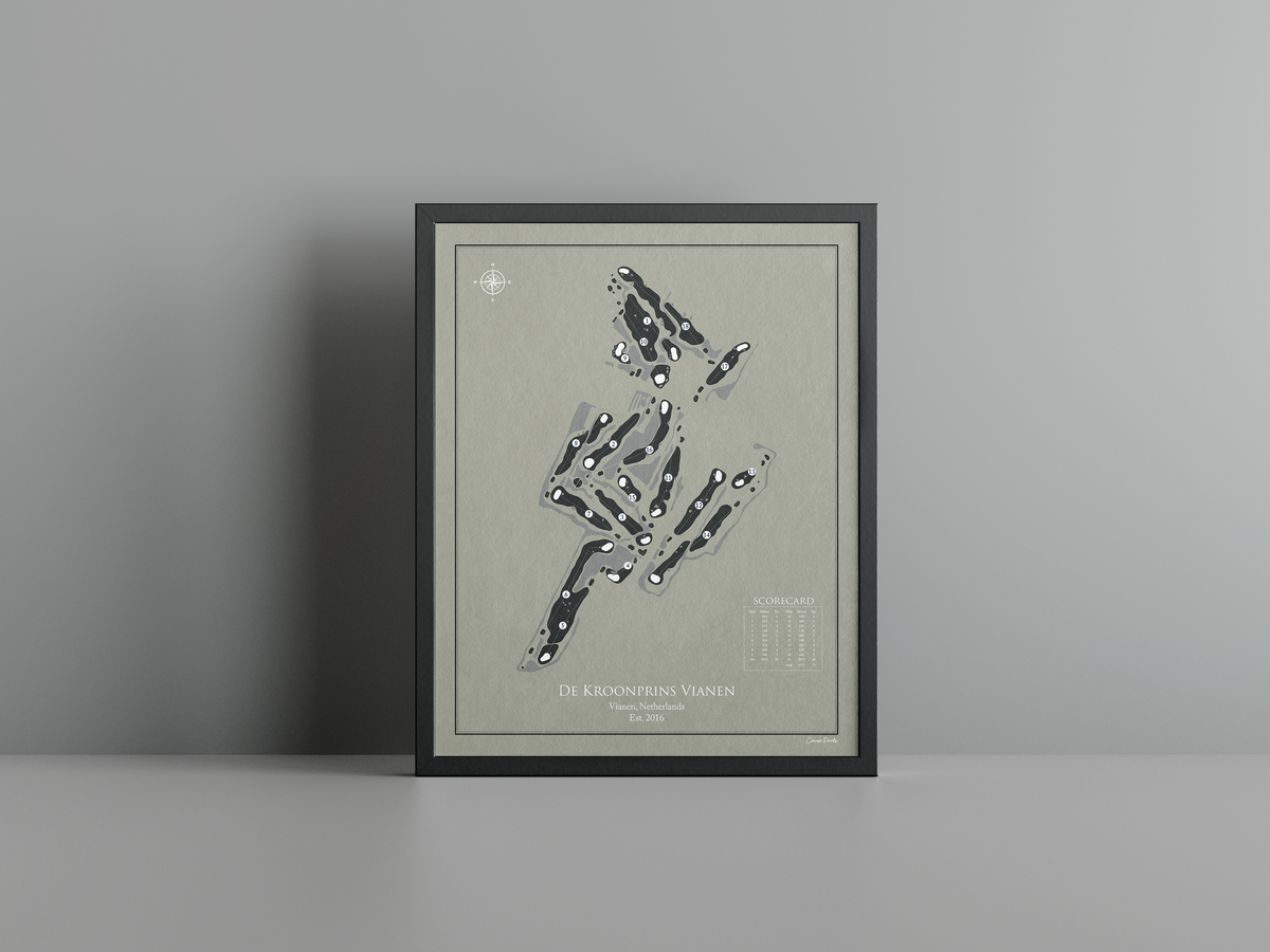 Golfbaan de Kroonprins golf course print, brown frame