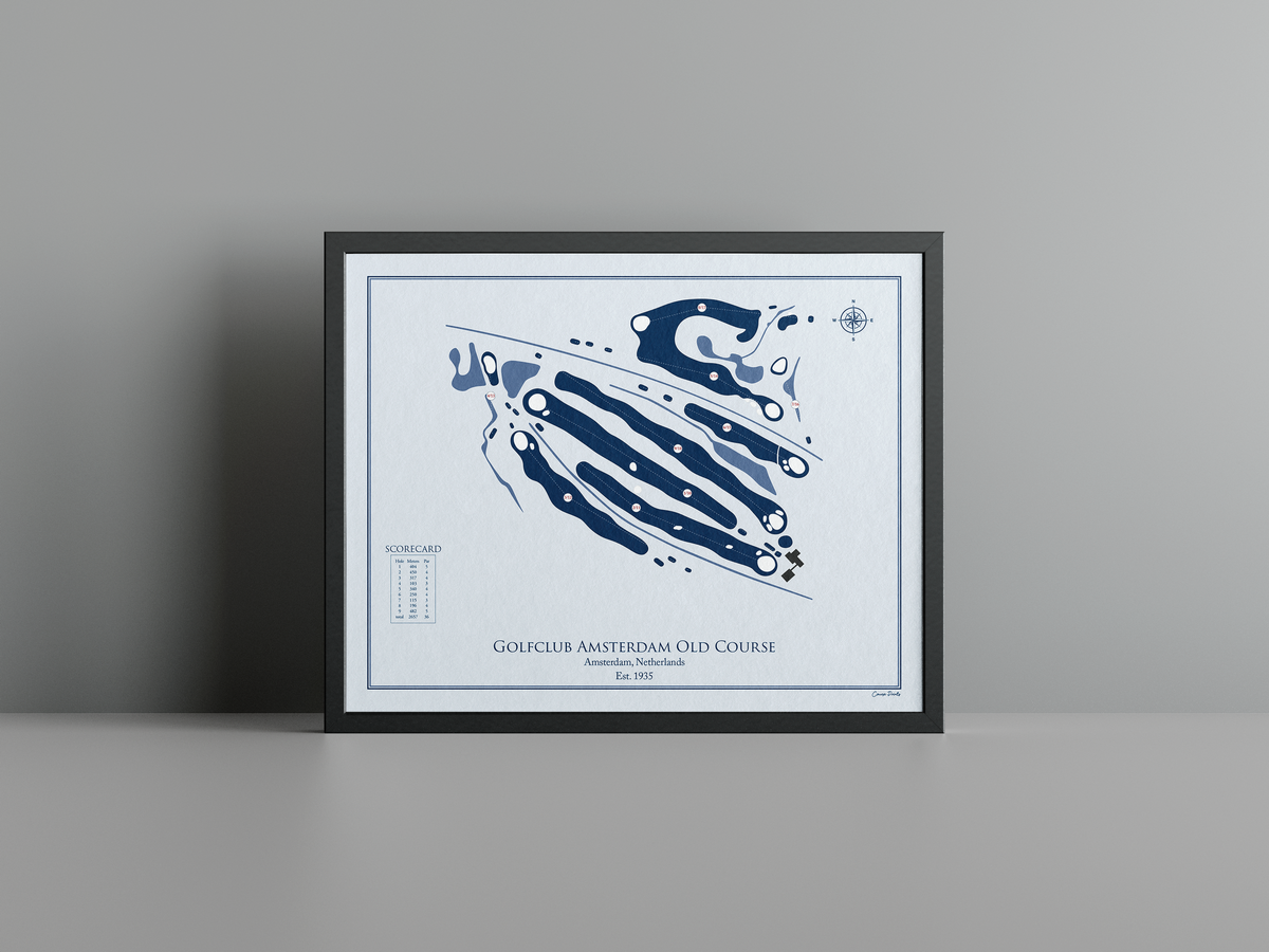 Golfclub Amsterdam Old Course golf course print, blue frame