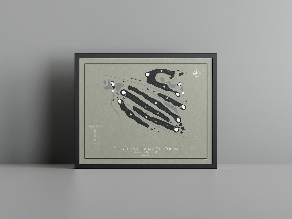 Golfclub Amsterdam Old Course golf course print, brown frame