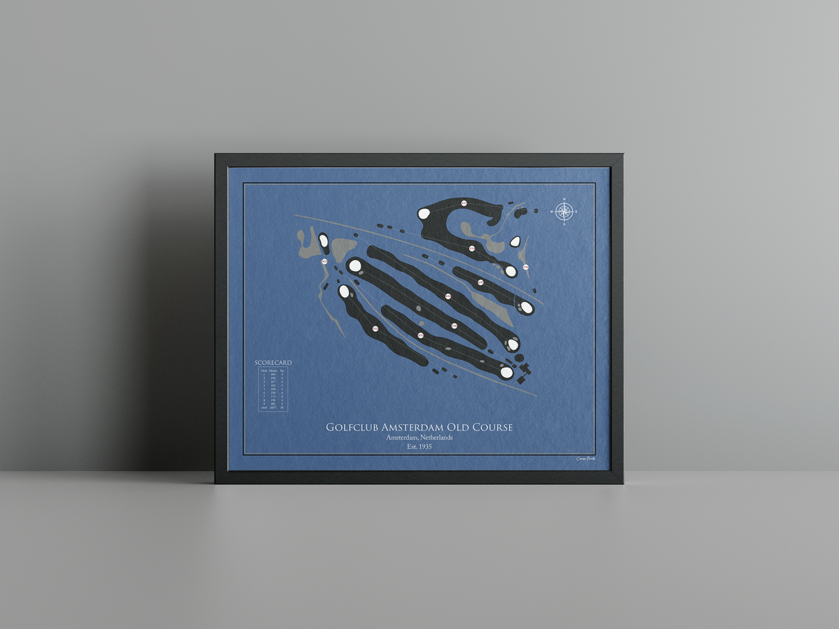 Golfclub Amsterdam Old Course golf course print, navy frame