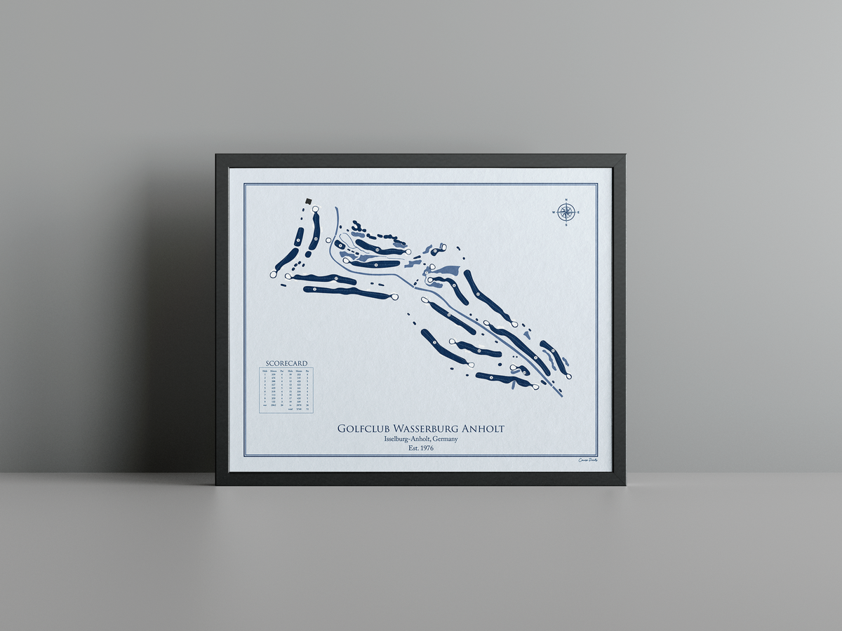 Golfclub Wasserburg Anholt golf course print, blue frame