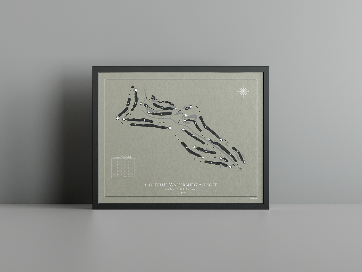 Golfclub Wasserburg Anholt golf course print, brown frame