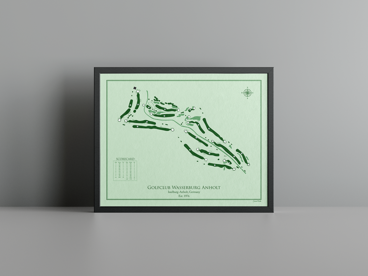 Golfclub Wasserburg Anholt golf course print, green frame