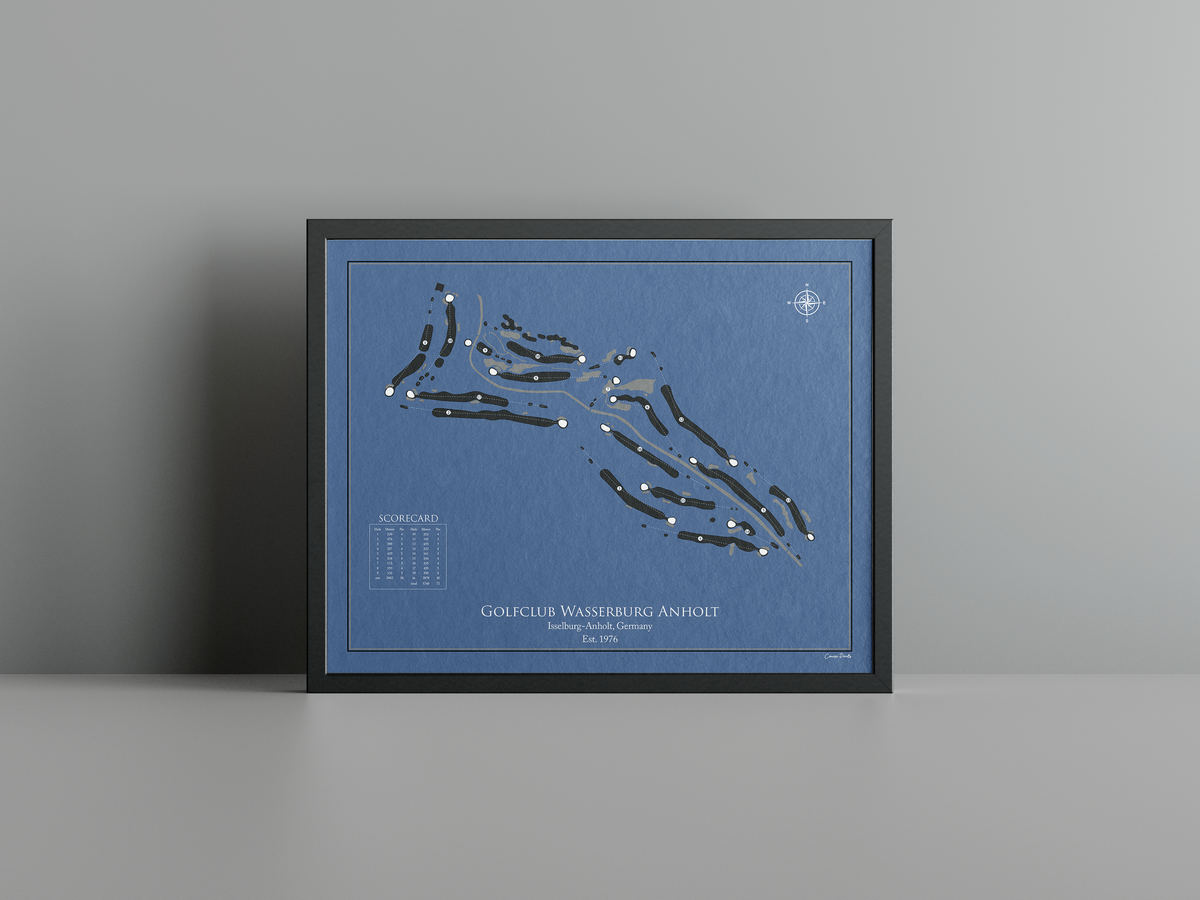 Golfclub Wasserburg Anholt golf course print, navy frame