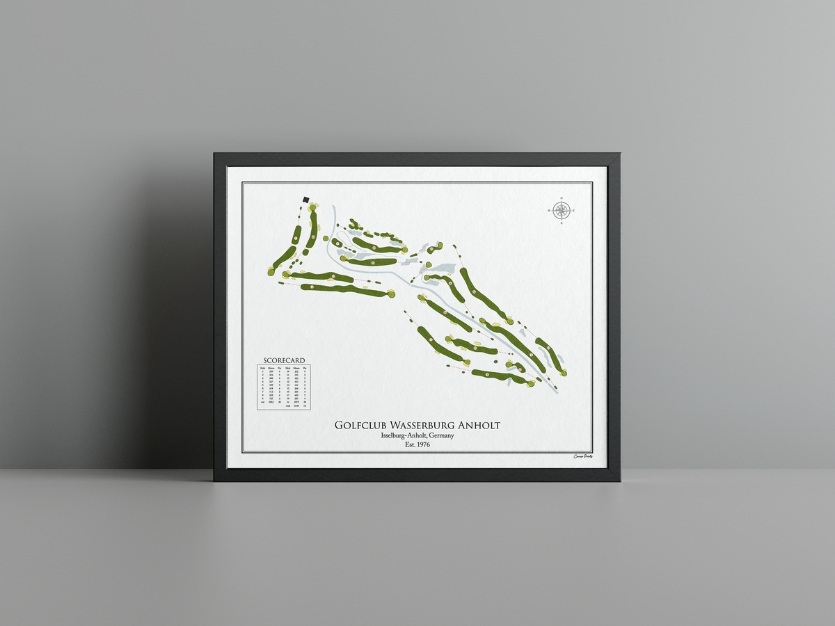 Golfclub Wasserburg Anholt golf course print, white frame