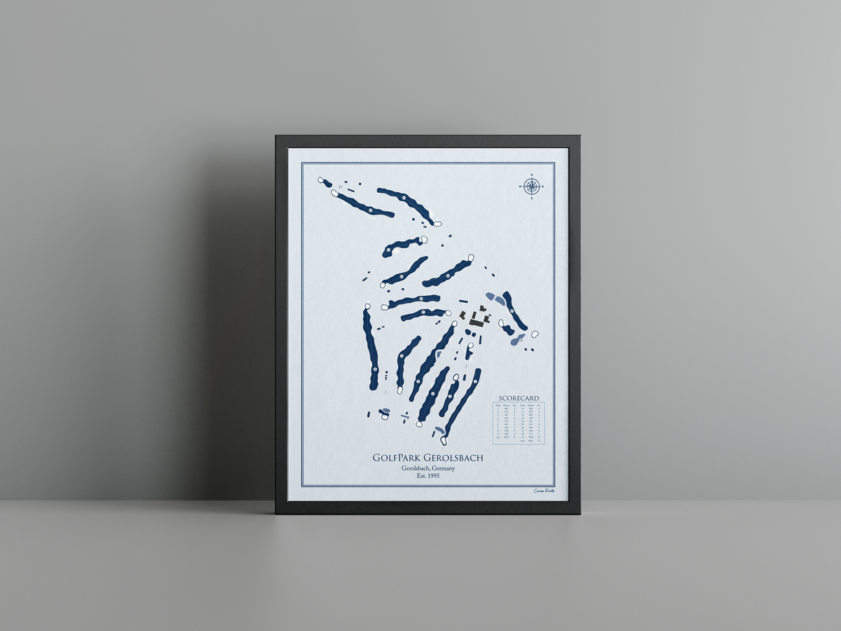 Golfpark Gerolsbach golf course print, blue frame