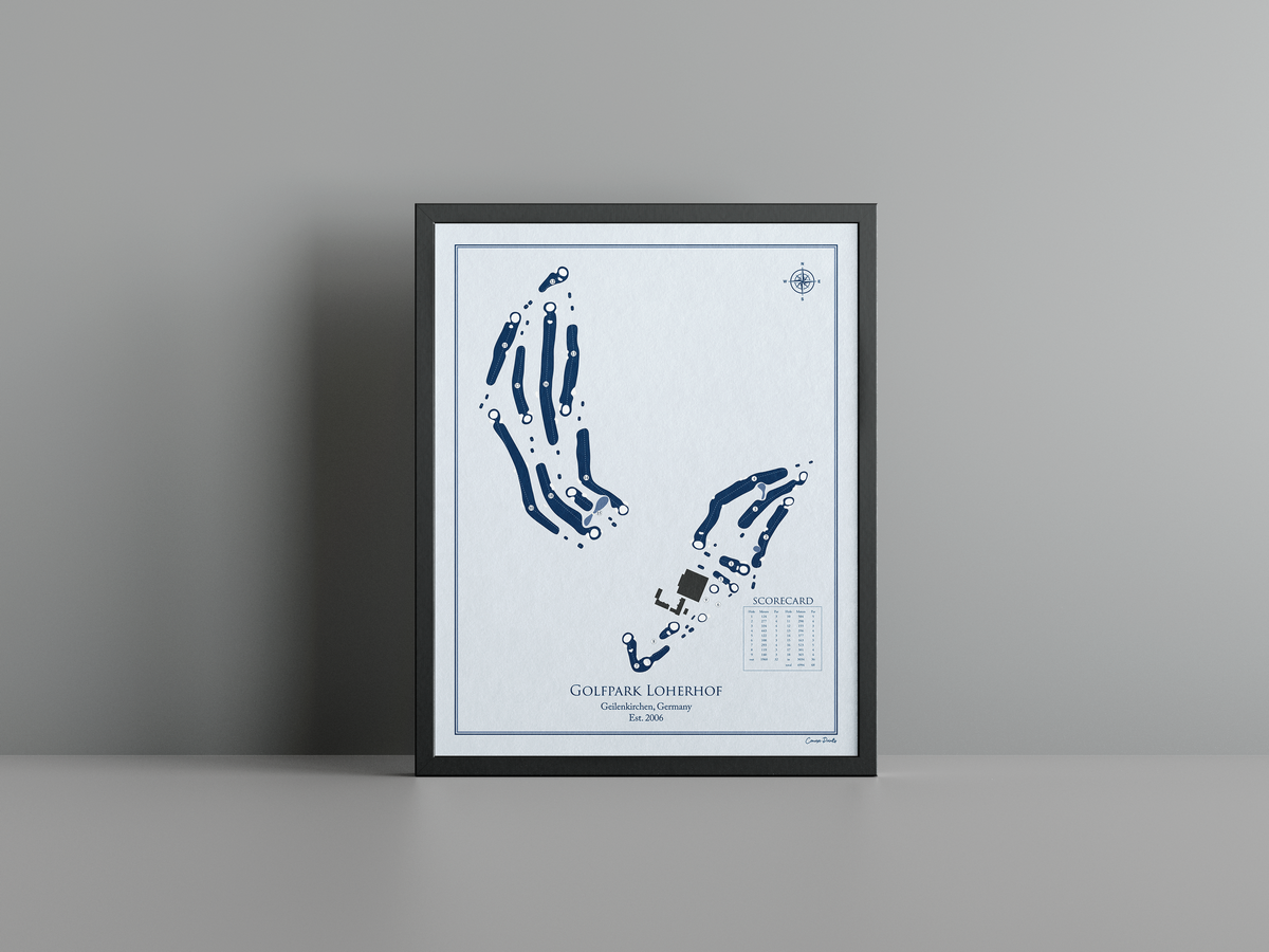 Golfpark Loherhof golf course print, blue frame