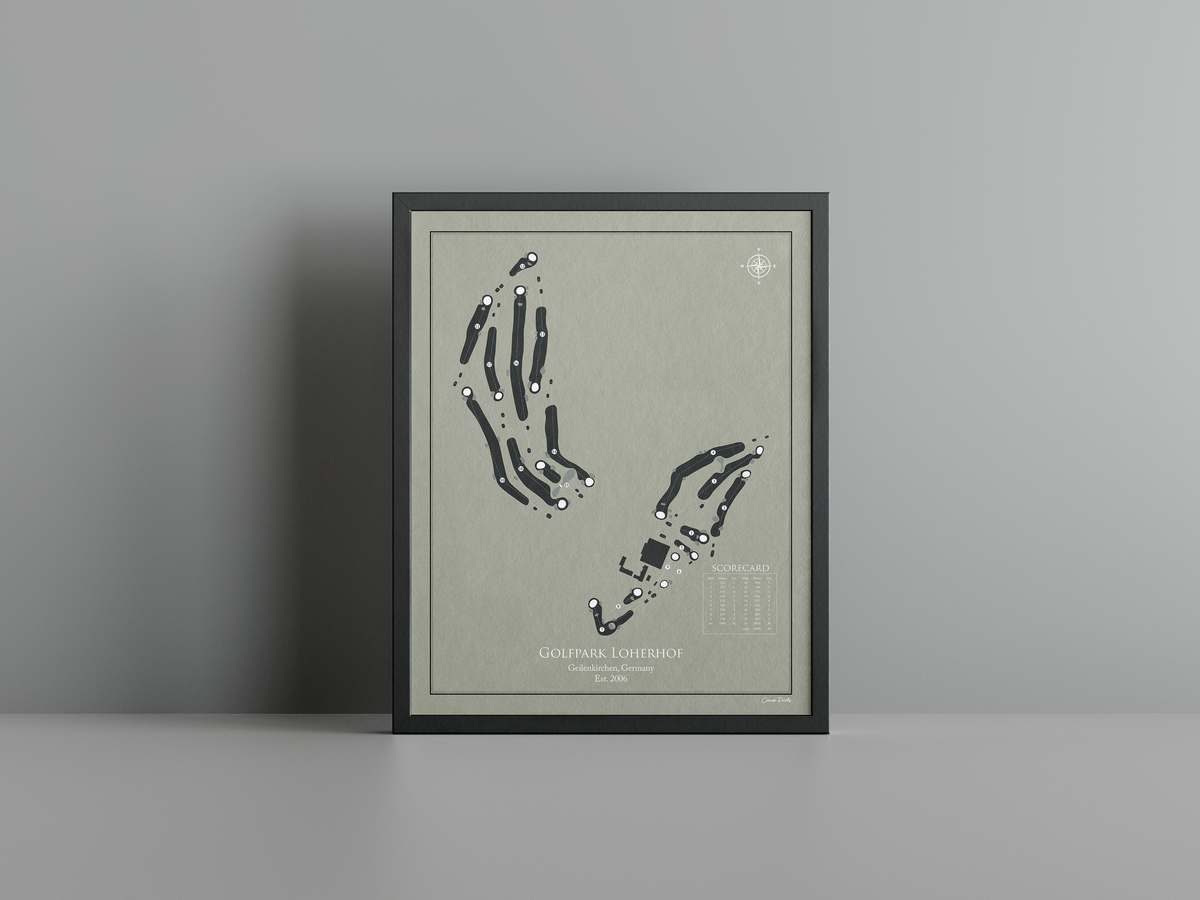 Golfpark Loherhof golf course print, brown frame