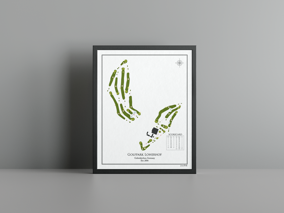 Golfpark Loherhof golf course print, white frame