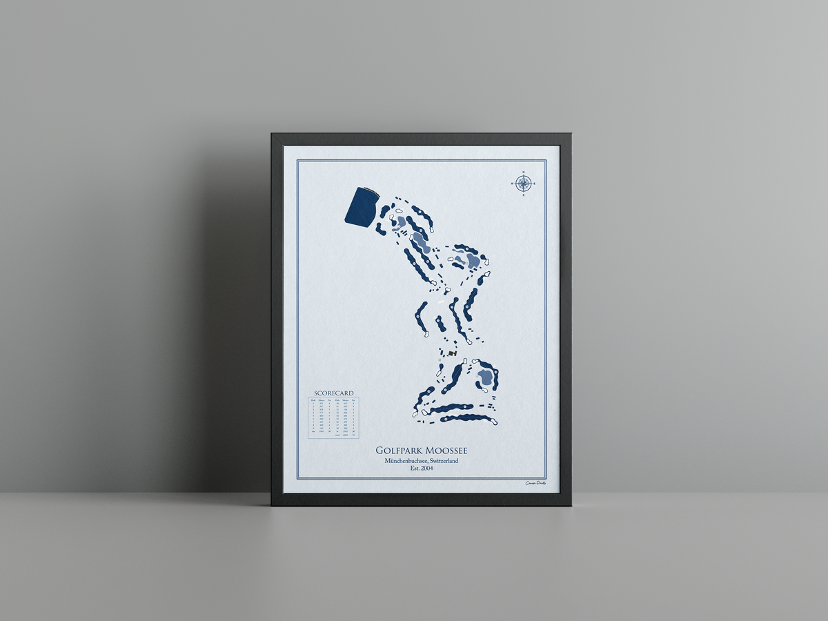 Golfpark Moossee golf course print, blue frame