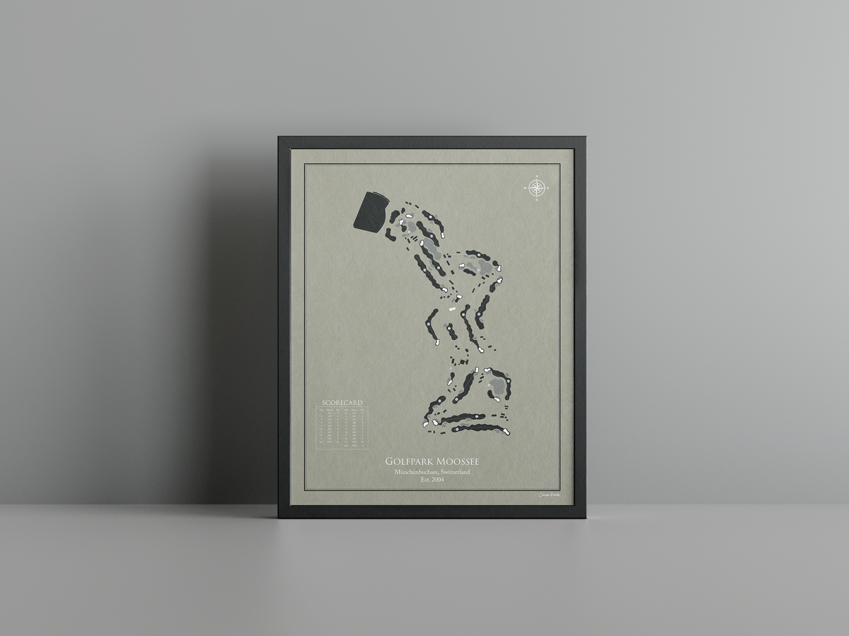 Golfpark Moossee golf course print, brown frame