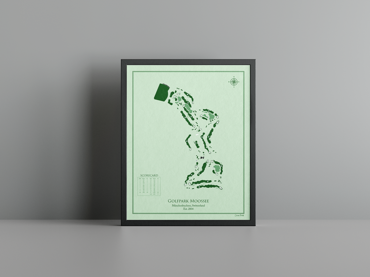 Golfpark Moossee golf course print, green frame