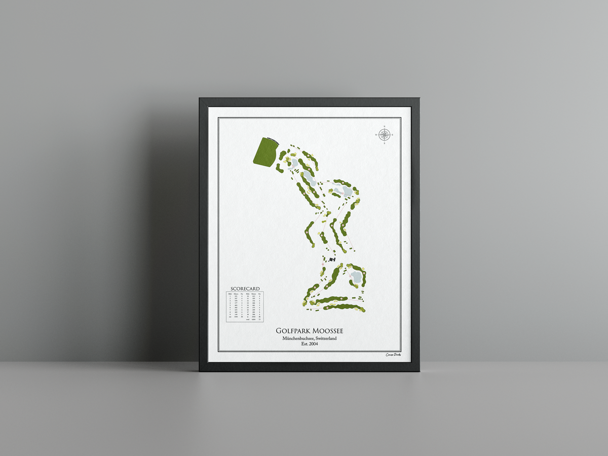 Golfpark Moossee golf course print, white frame