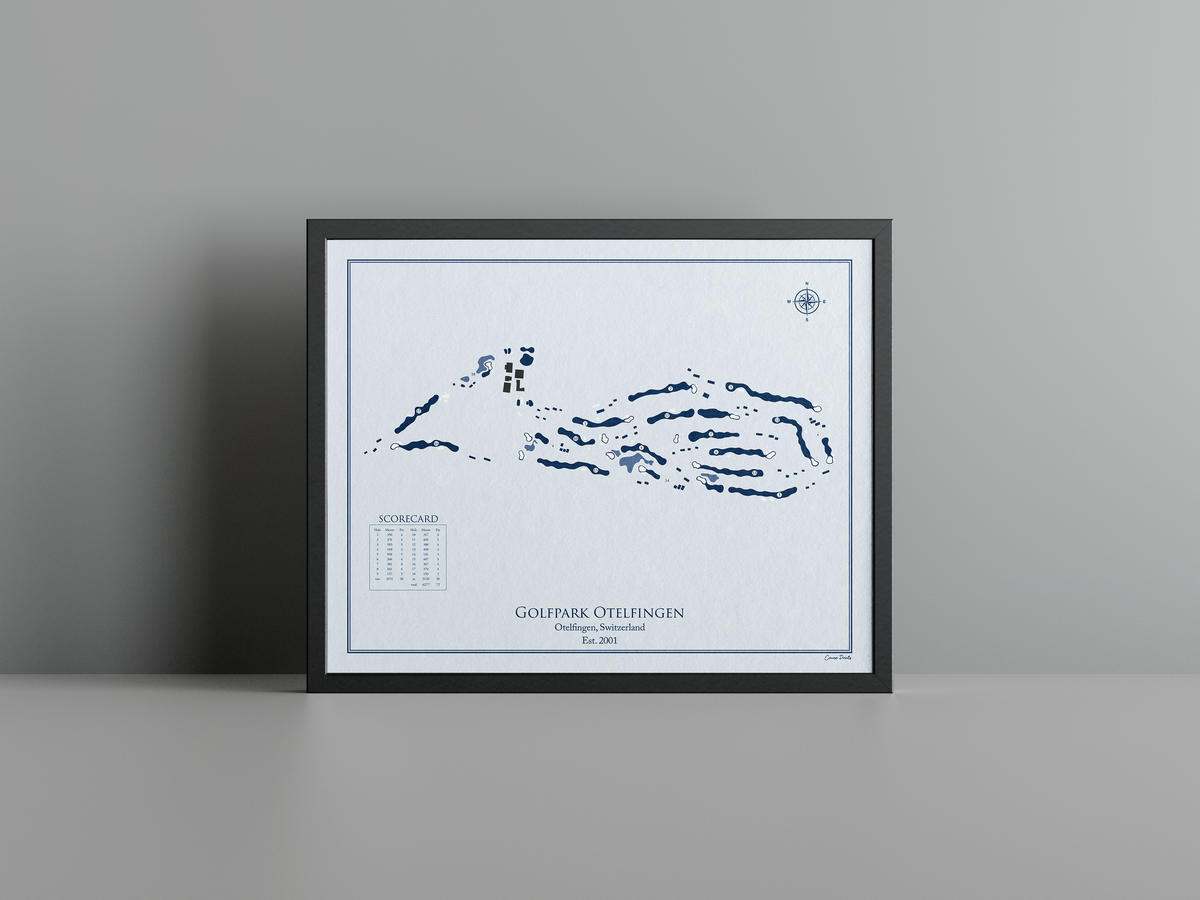 Golfpark Otelfingen golf course print, blue frame