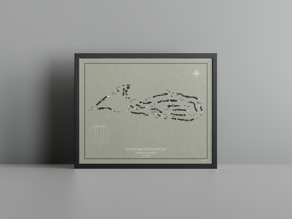 Golfpark Otelfingen golf course print, brown frame