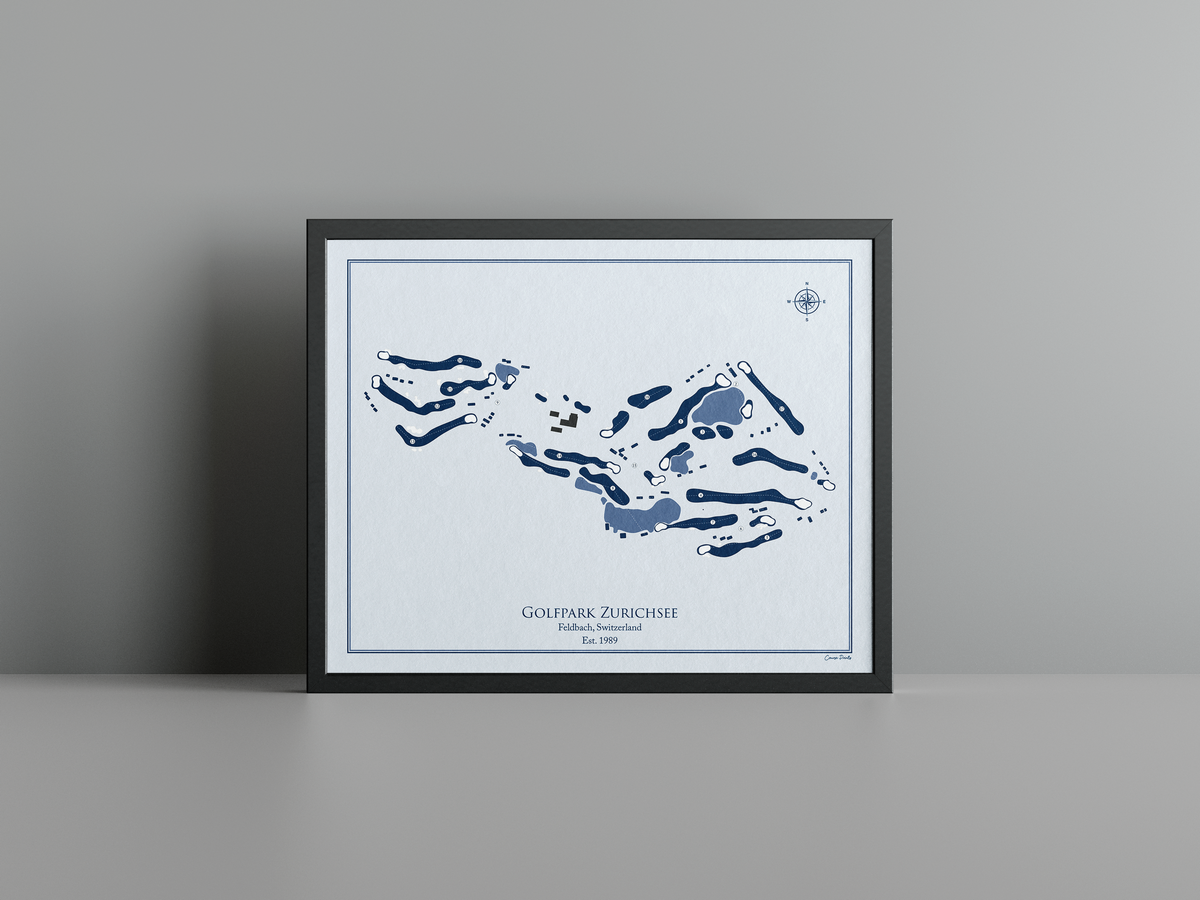 Golfpark Zurichsee golf course print, blue frame