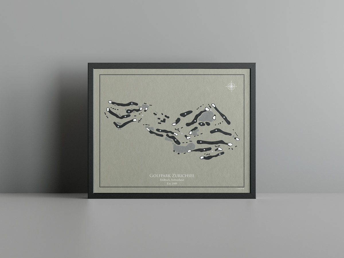 Golfpark Zurichsee golf course print, brown frame