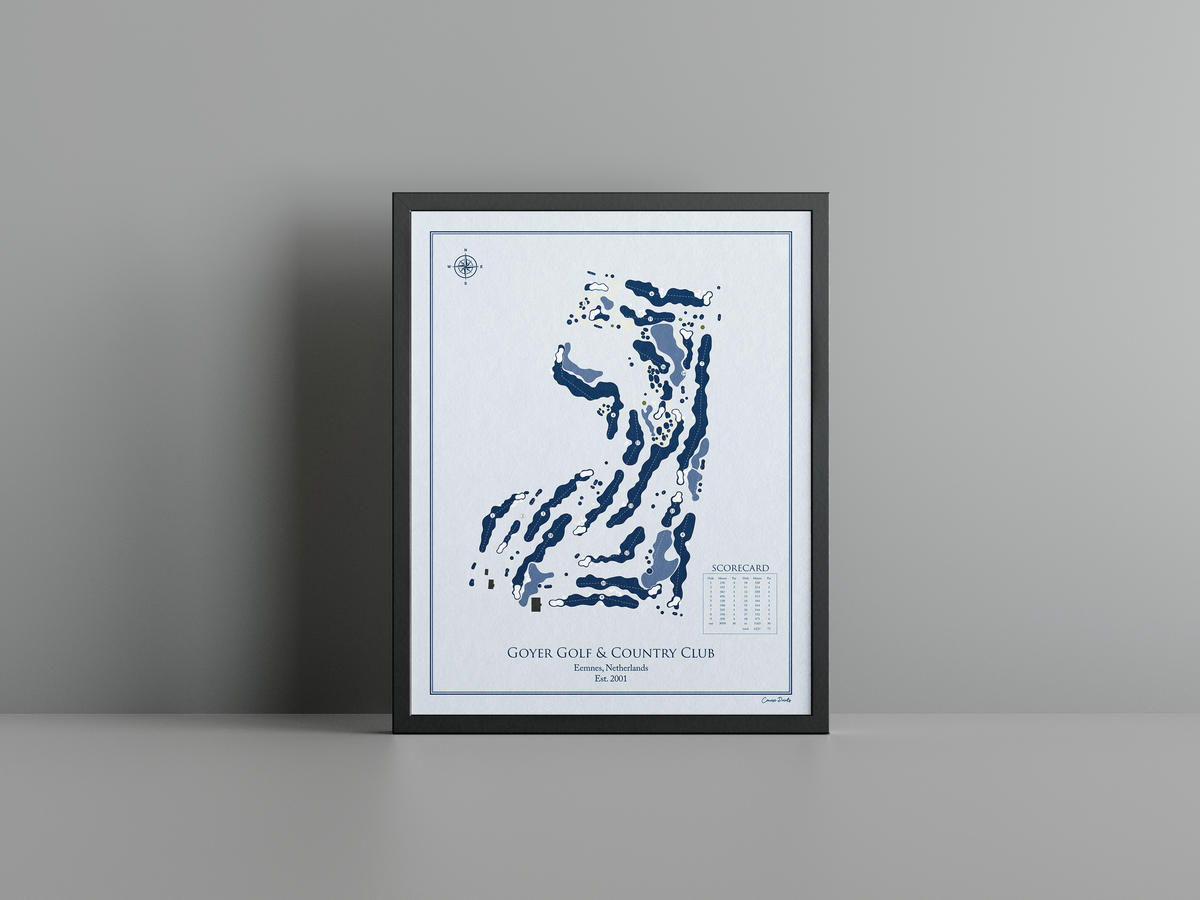 Goyer Golf & Country Club golf course print, blue frame