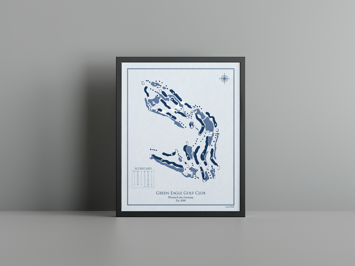 Green Eagles Golf Course golf course print, blue frame