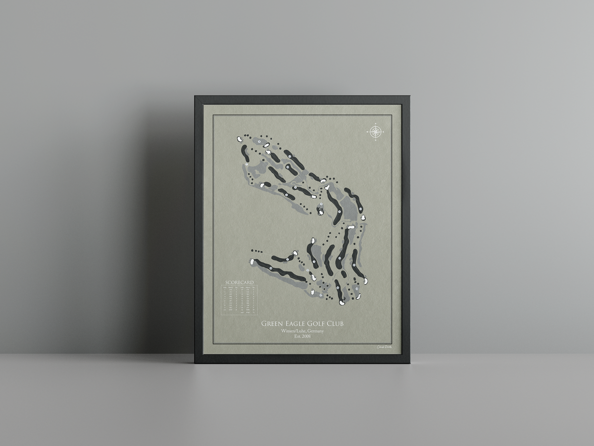 Green Eagles Golf Course golf course print, brown frame