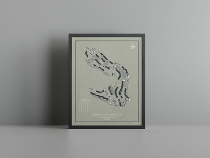 Green Eagles Golf Course golf course print, brown frame