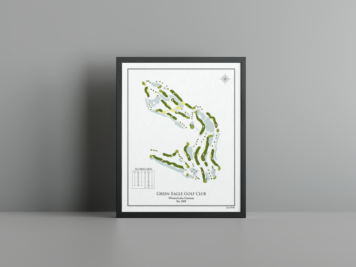 Green Eagles Golf Course golf course print, white frame