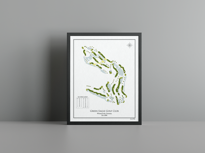 Green Eagles Golf Course golf course print, white frame