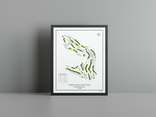 Green Eagles Golf Course golf course print, white frame